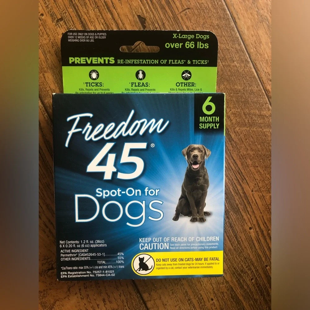 Freedom 45 Spot On Flea Tick Control for X-Large Dogs  66 LBS 6 Month - READ Ad